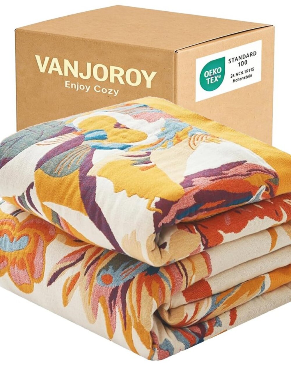 Boho Throw Blanket, 100% Organic Cotton 50x60 for Couch Bed, Beige